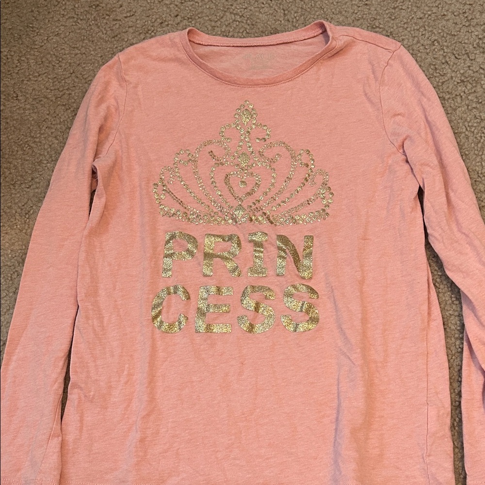 Place Pink Long Sleeve Tee with Gold Princess Design